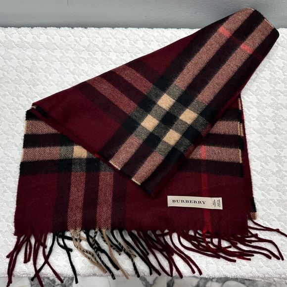 Burberry Burgundy and Black Checkered Scarf - Picture 6 of 6
